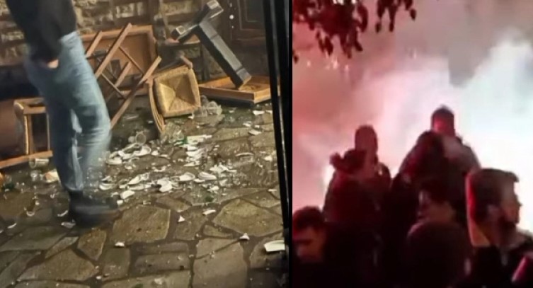 Λάρισα: Χαμός σε πασίγνωστο μαγαζί - «Έφευγαν» τραπέζια, πιάτα, άναψαν και καπνογόνα (VIDEO)