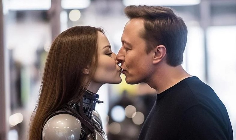 Προβληματίζει η νέα ΦΩΤΟ που δείχνει τον Έλον Μασκ να φιλάει ρομπότ – Κατασκευάζει τη νέα σύζυγο του;