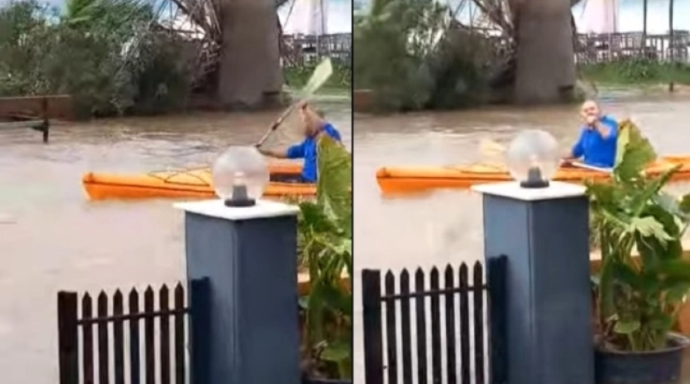 Χαλαρός τύπος στην Πάτρα έκανε κανό σε πλημμυρισμένο δρόμο και έγινε viral!