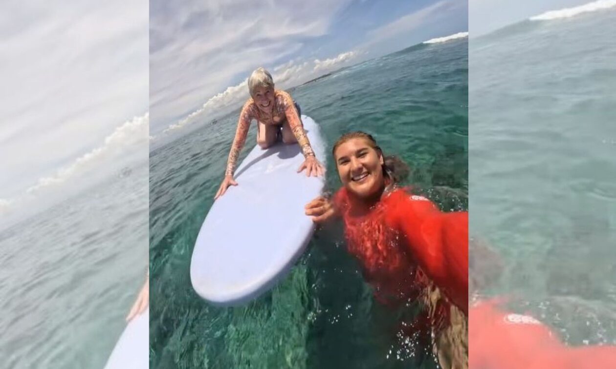 Εγγονή μαθαίνει surf στην 80χρονη γιαγιά της!