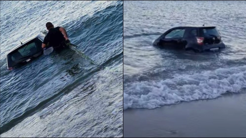 Απίστευτο σκηνικό στην Κρήτη: Τσακώθηκαν και της έριξε το αυτοκίνητο στην θάλασσα (VIDEO)